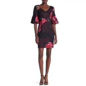 NWT Trina Turk Flutter Sleeve Cocktail Dress Black Red Size 4
